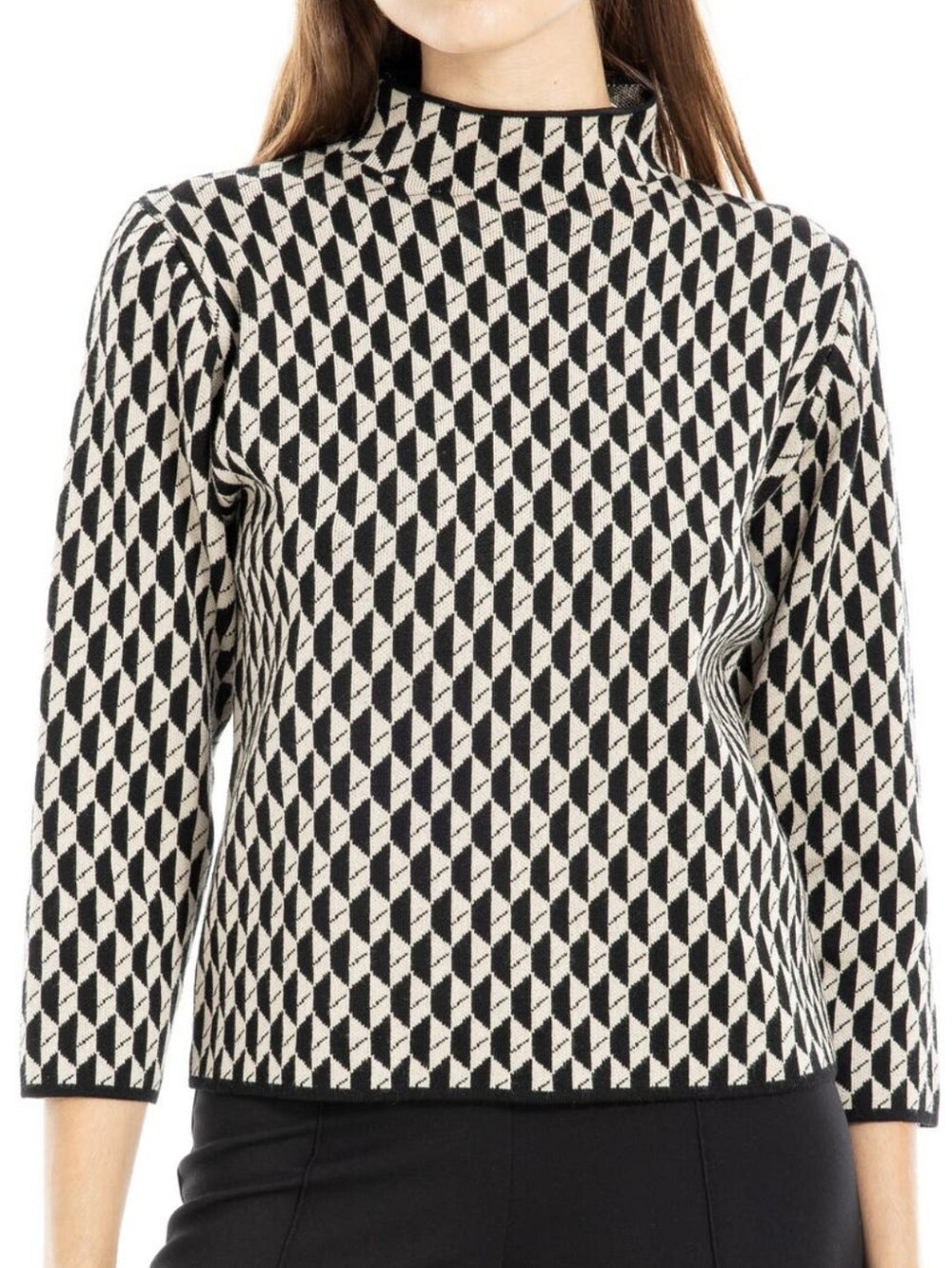 Max Studio NWOT Geometric Black and Cream Mock Neck Sweater Sz XL